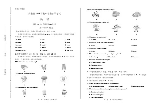 2019年安徽省中考英语试卷含答案