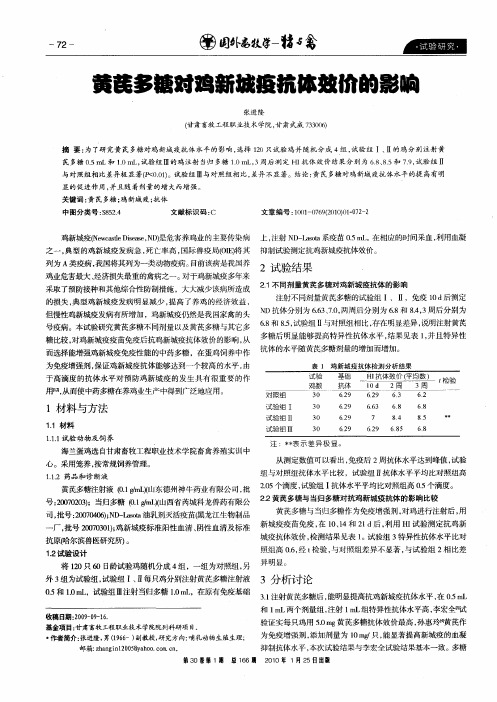 黄芪多糖对鸡新城疫抗体效价的影响