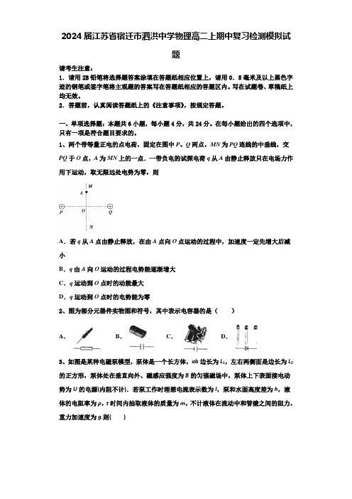 2024届江苏省宿迁市泗洪中学物理高二上期中复习检测模拟试题含解析