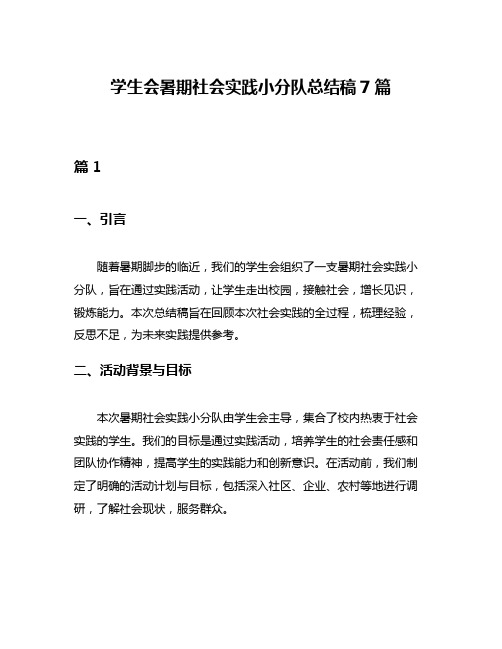 学生会暑期社会实践小分队总结稿7篇