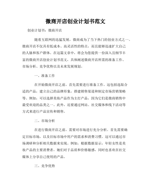 微商开店创业计划书范文