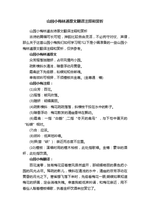 山园小梅林逋古诗原文翻译注释和赏析