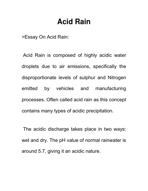 酸雨 Acid Rain 环境相关英语作文