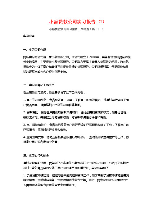 小额贷款公司实习报告4篇