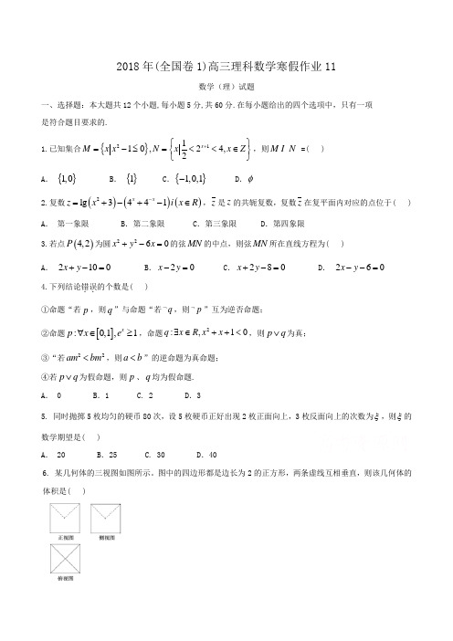 2018年(全国卷1)高三理科数学寒假作业11Word版含答案