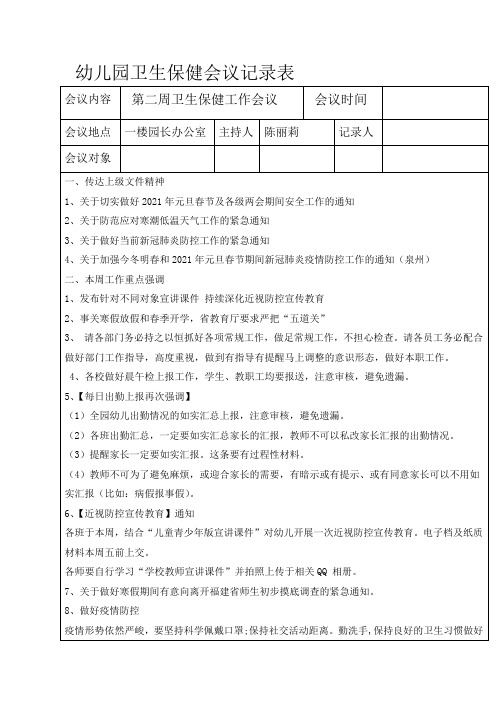 幼儿园卫生保健会议记录表 (1)