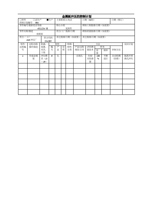 金属板冲压的控制计划