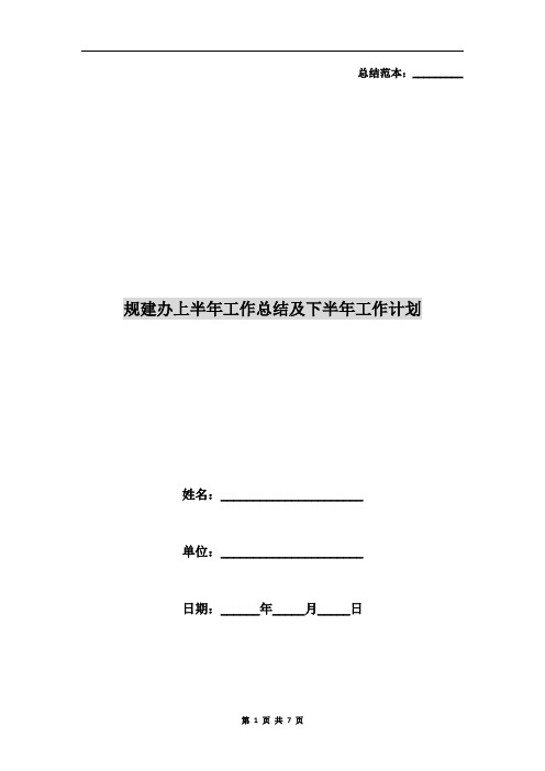 规建办上半年工作总结及下半年工作计划