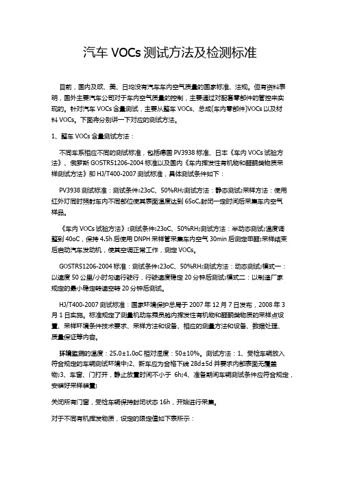 汽车VOCs测试方法及检测标准