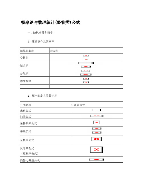 全国自考概率论与数理统计(经管类)公式