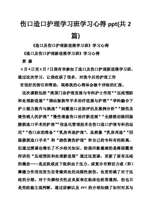 伤口造口护理学习班学习心得ppt（共2篇）