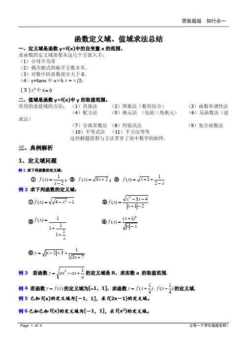 函数值域定义域方法总结