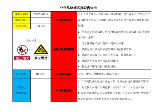 化学品储罐区风险告知卡