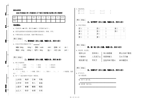 2020年实验小学二年级语文【下册】同步练习试卷B卷 附解析