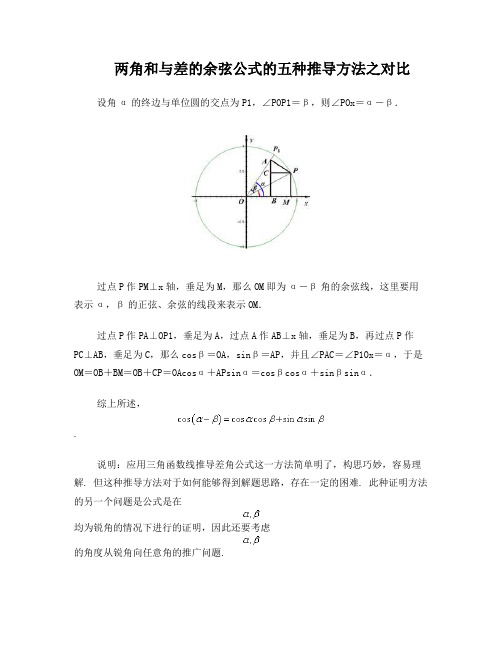 两角和与差的余弦公式的五种推导方法之对比