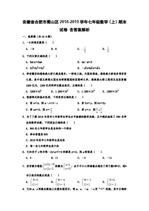 安徽省合肥市蜀山区2018-2019学年七年级数学(上)期末试卷 含答案解析