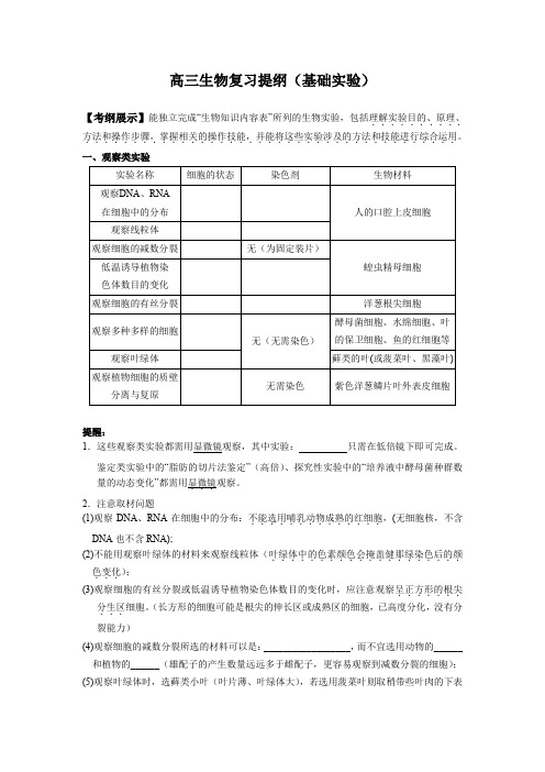 (生物)高三生物复习提纲(基础实验)