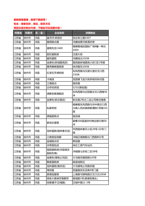 新版江苏省徐州市沛县蛋糕房企业公司商家户名录单联系方式地址大全170家