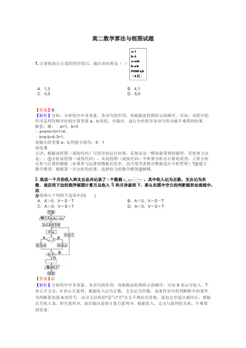 高二数学算法与框图试题
