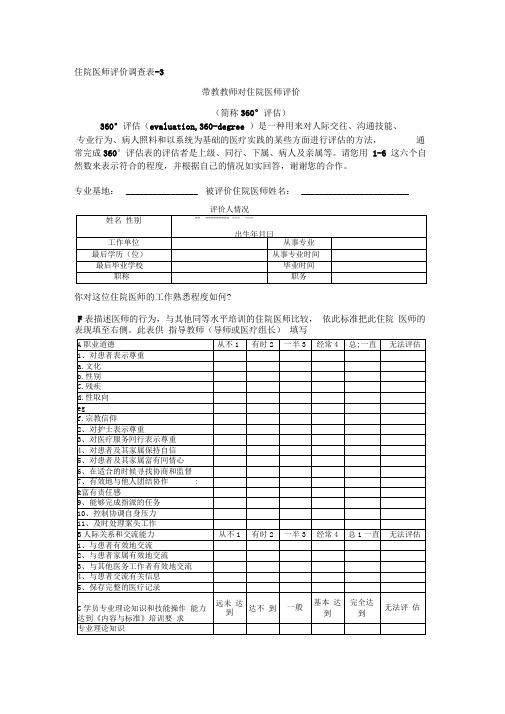 指导教师对住院医师评价