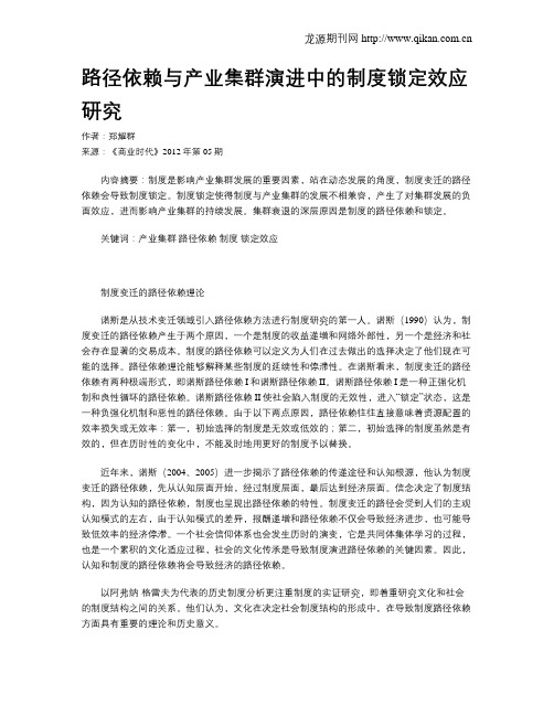 路径依赖与产业集群演进中的制度锁定效应研究