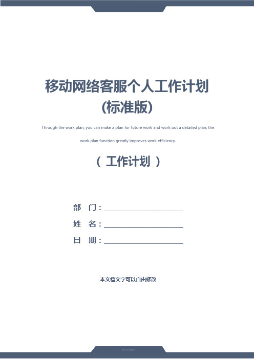 移动网络客服个人工作计划(标准版)