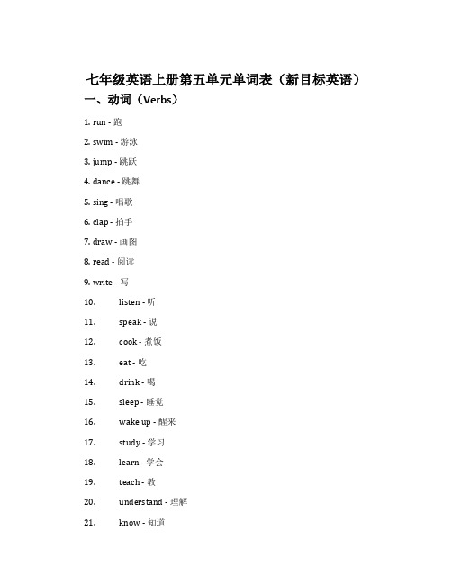 七年级英语上册第五单元单词表(新目标英语)