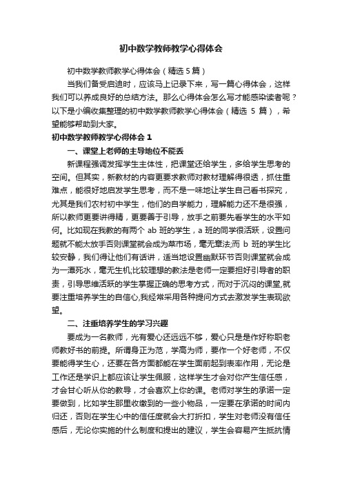 初中数学教师教学心得体会（精选5篇）