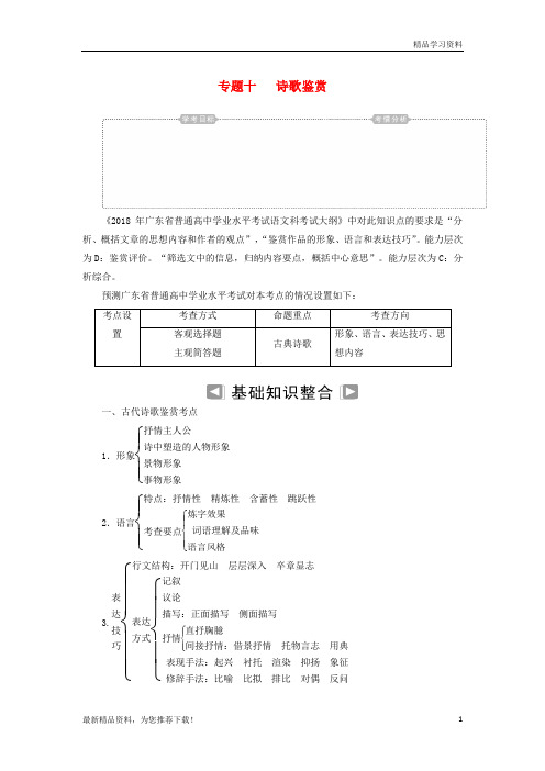 (新人教版)2019年高考语文学业水平测试一轮复习 专题十 诗歌鉴赏知识整合【重点推荐】【精品推荐】