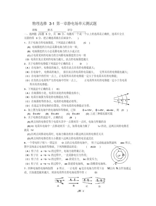 高中物理选修3-1第一章静电场全章配套练习