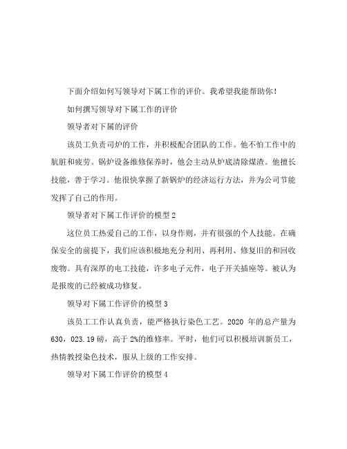 领导对下属工作评价怎么写