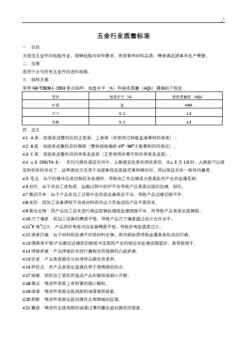 五金行业质量规范标准