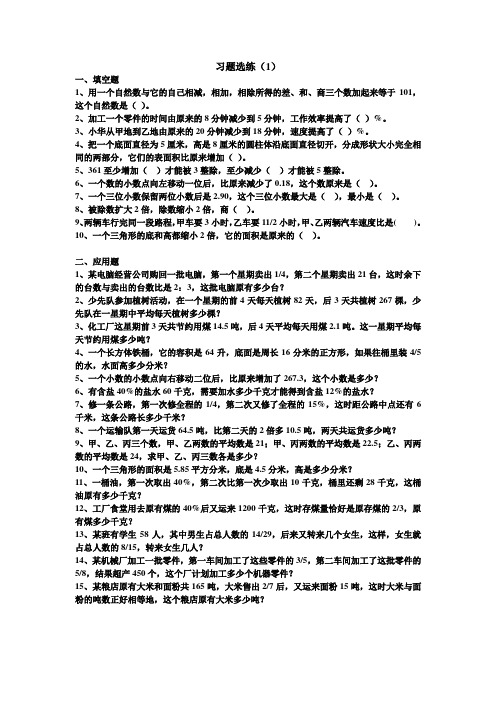 小学六年级数学培优习题选练(下)