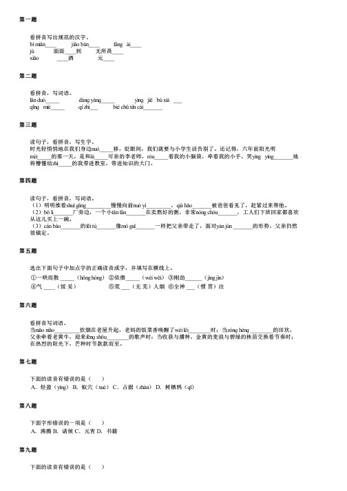 河南省郑州市中原区2024部编版小升初语文统考真题精编提分版