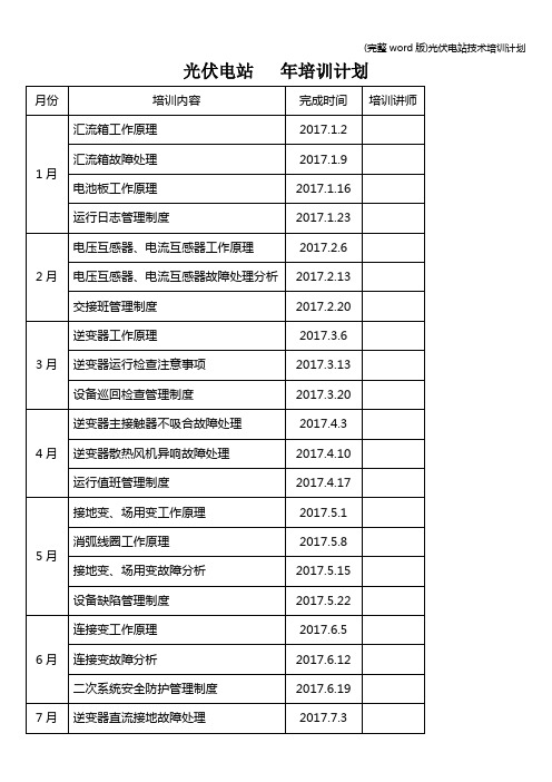 (完整word版)光伏电站技术培训计划