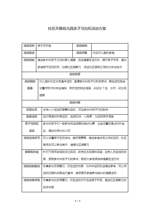 社区开展幼儿园亲子马拉松活动方案