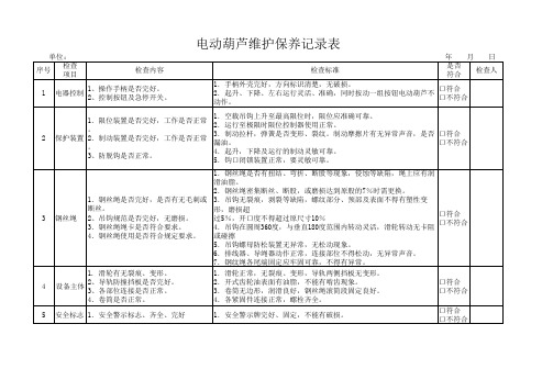 电动葫芦维修保养记录表