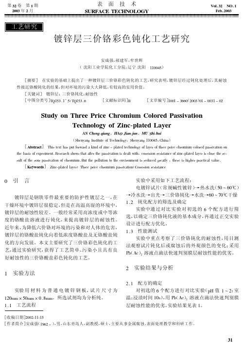 镀锌层三价铬彩色钝化工艺研究