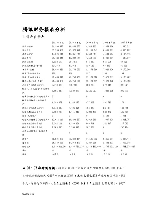 腾讯公司财务报表分析