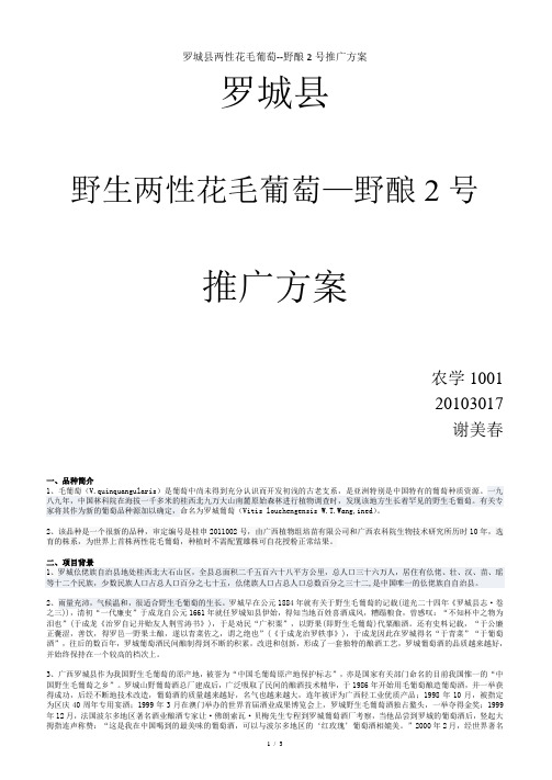 两性花毛葡萄--野酿2号推广方案