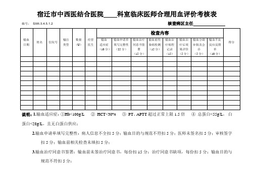 临床科室每月对医师合理用血评价考核表