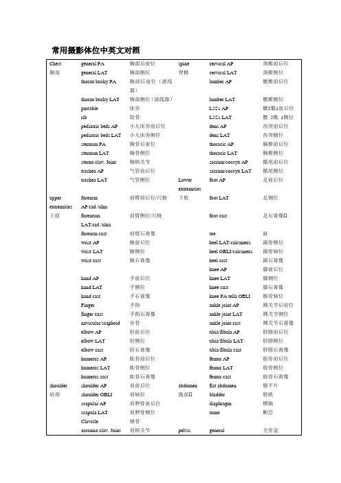 常用摄影体位中英文对照