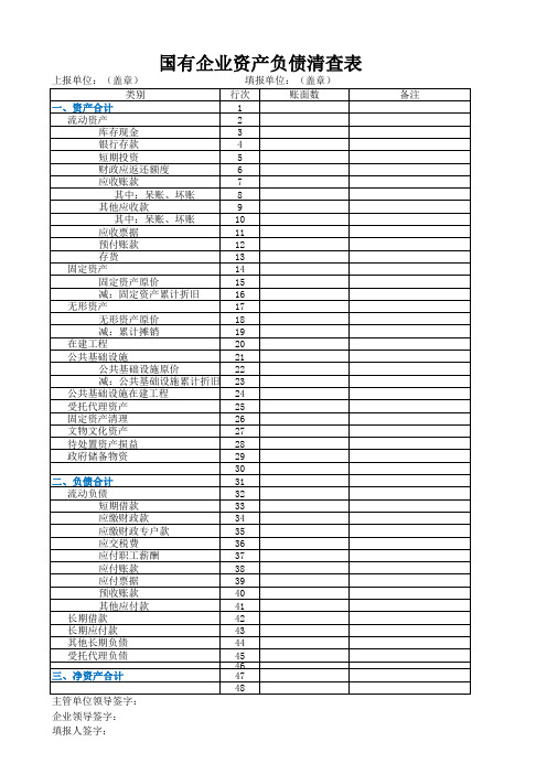 国有企业资产清查报表