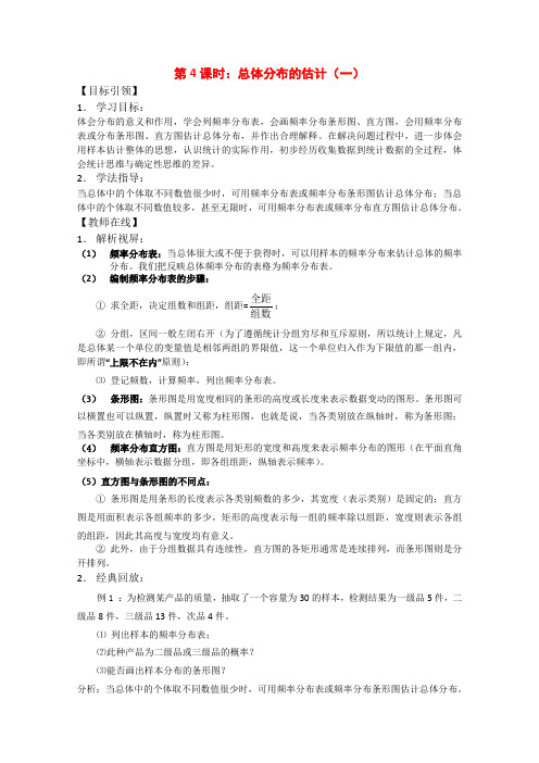 高中数学2.2《总体分布的估计(1)》学案(苏教版必修3)