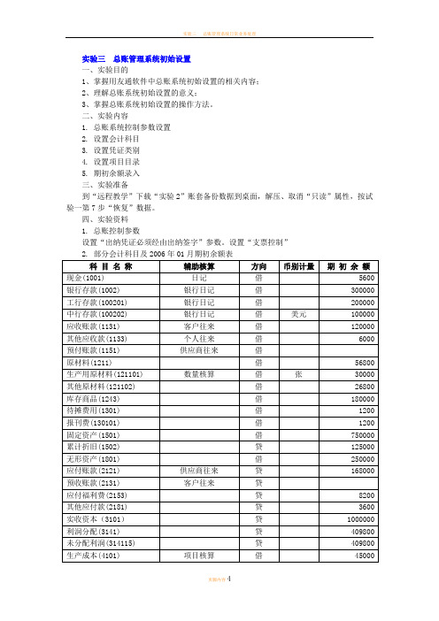 实验三  总账管理系统初始设置