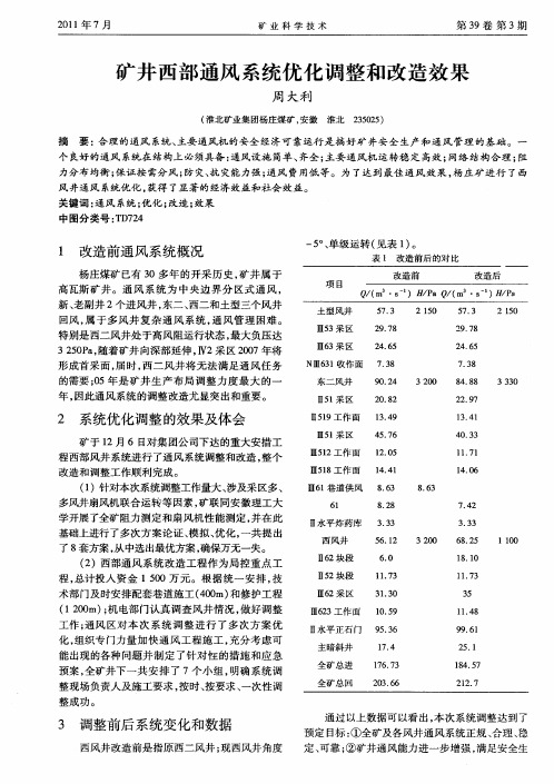 矿井西部通风系统优化调整和改造效果