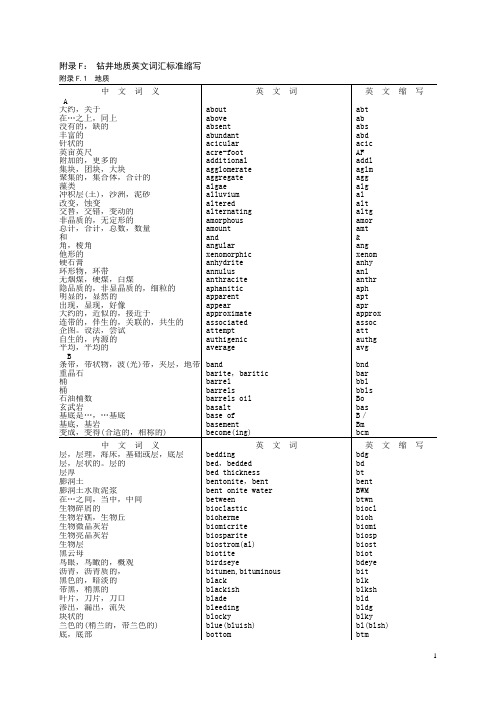 钻井地质英文词汇标准缩写