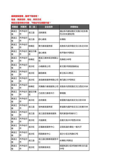 新版黑龙江省齐齐哈尔市家政服务企业公司商家户名录单联系方式地址大全68家