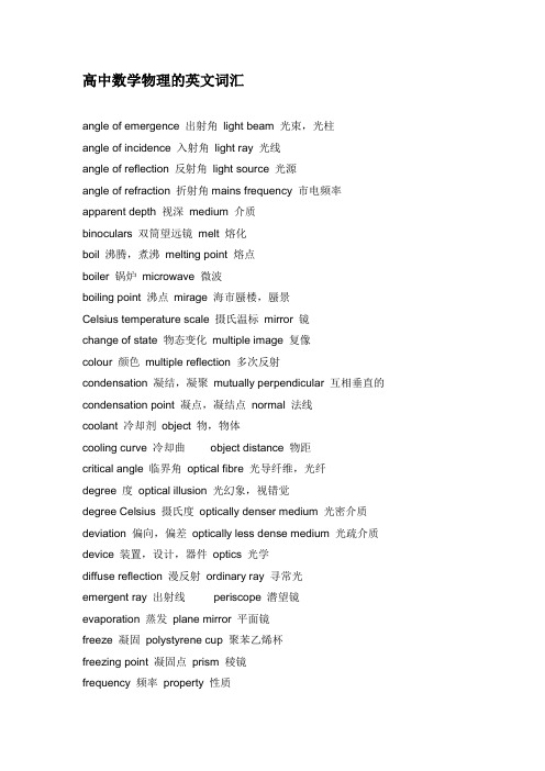 高中数学物理的英文词汇汇总