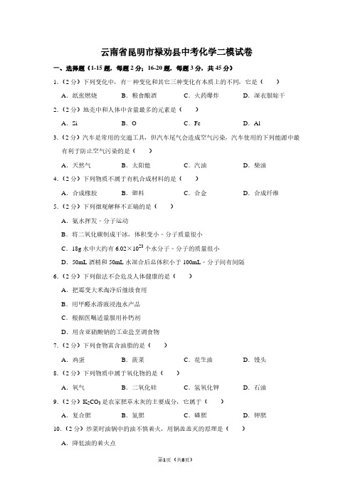 云南省昆明市禄劝县中考化学二模试卷